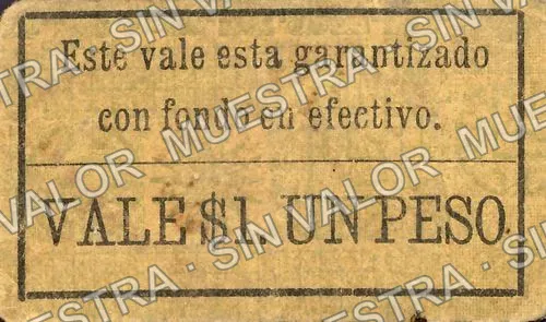 1 peso, Municipalid de Chietla, Series B (M3541), M3541 $1 Municipalid de Chietla, Series B, reverso
