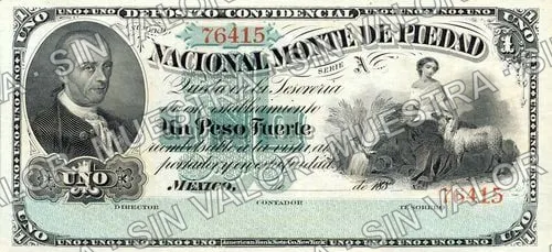 1 peso, Nacional Monte de Piedad (M690), anverso (M690r1 $1 Nacional Monte de Piedad remainder)