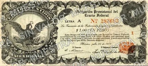 1 peso, Obligación Provisional (M1251), M1251a $1 Obligación Provisional, anverso