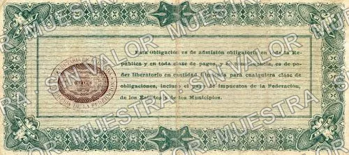 1 peso, Obligación Provisional (M1251), M1251a $1 Obligación Provisional, reverso