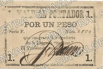 1 peso, Pagaduría de la Brigada Salazar (M3182), anverso (M3182 $1, series F (period after '1' in corners))