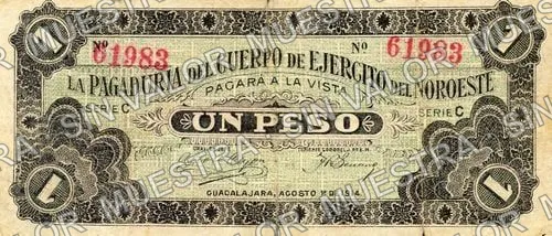 1 peso, Pagaduría del Cuerpo de Ejército del Noroeste (M2262), M2262a $1 Pagaduría del Cuerpo de Ejército del Noroeste, anverso