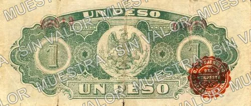 1 peso, Pagaduría del Cuerpo de Ejército del Noroeste (M2262), M2262a $1 Pagaduría del Cuerpo de Ejército del Noroeste, reverso