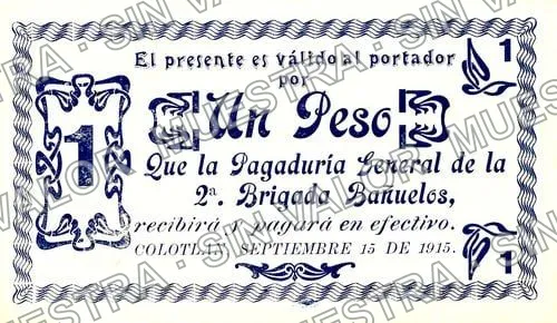 1 peso, Pagaduría General de la 2a. Brigada Bañuelos (M2242), anverso