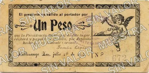 1 peso, Presidencia Municipal, Tlaltenango (M4200), M4200 $1 Presidencia Municipal, Tlaltenango, anverso