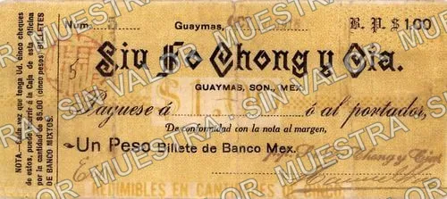 1 peso, Si Fou Chong y Cía (M3856), M3856 $1 Si Fou Chong y Cía., anverso