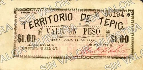1 peso, Territorio de Tepic (M3264), anverso