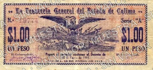 1 peso, Tesorería General del Estado (M1208), M1208a $1 Tesorería General del Estado, anverso