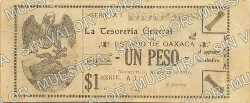 1 peso, Tesorería General first printing (M3369), M3369a $1 Tesorería General first printing, anverso