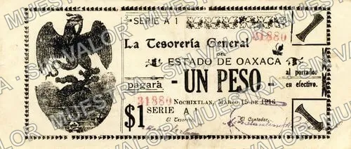 1 peso, Tesorería General first printing (M3369), anverso (M3369b $1 Tesorería General second printing)