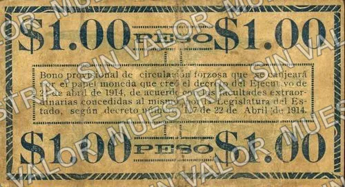 1 peso, Tesorería Gral. del Estado (M1197), reverso