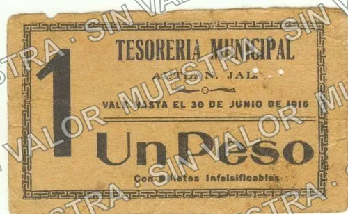 1 peso, Tesorería Municipal (M2296), M2296 $1 Tesorería Municipal, anverso