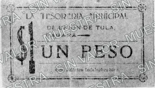 1 peso, Tesorería Municipal (M2344), M2344 $1 Tesorería Municipal, anverso