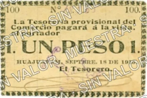 1 peso, Tesorería Provisional '1' (M3410), anverso