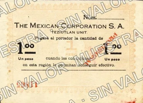 1 peso, The Mexican Corporation (M3615), anverso