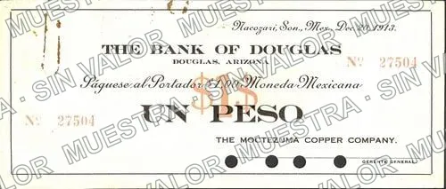 1 peso, The Moctezuma Copper Company (M3863), anverso