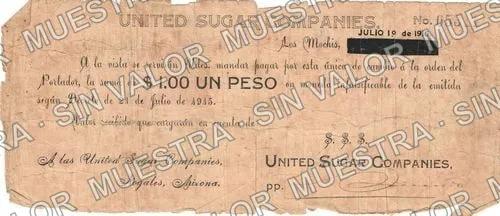 1 peso, United Sugar Companies (M3789), anverso