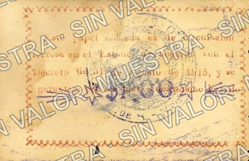 1 peso, Zimapán (M2077), M2077a $1 Zimapán, reverso