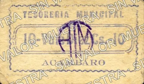 10 centavos, Acámbaro (M1595), M1595 10c Acámbaro, reverso