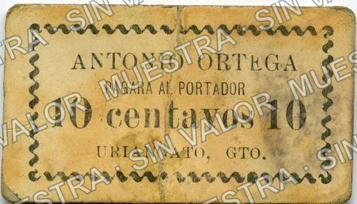 10 centavos, Antonio Ortega (M1819), anverso