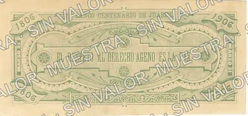 10 centavos, Banco del Centenario de Juárez (M769), reverso