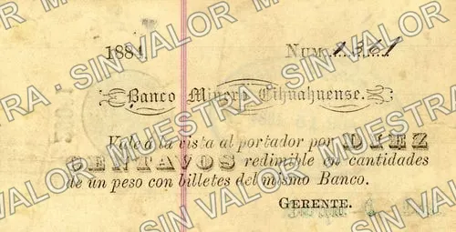 10 centavos, Banco Minero Chihuahuense Type II (M143), anverso