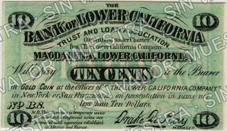 10 centavos, Bank of Lower California (M592), anverso