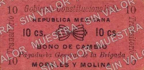 10 centavos, Brigada Morales y Molina (M1884), anverso