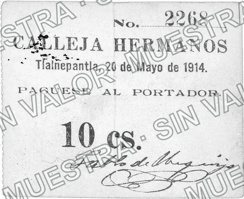 10 centavos, Calleja Hermanos (M2870), M2870 10c Calleja Hermanos, anverso