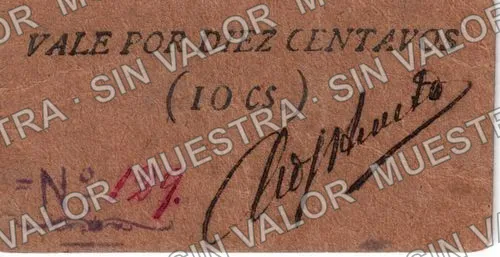 10 centavos, Cía. Minera "La Peña y Cazadores" (M2035), M2035 10c Cía. Minera "La Peña y Cazadores", anverso