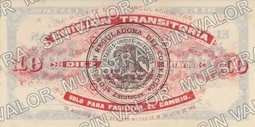 10 centavos, Comercio de Zacatecas (M4218), reverso (M4218b 10c Comercio de Zacatecas with seal)