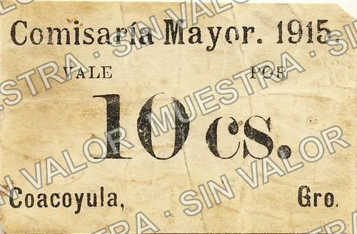 10 centavos, Comisaría Mayor 1915, Coacoyula (M1860), anverso
