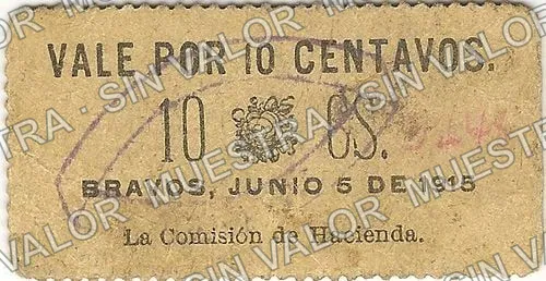 10 centavos, Comisión de Hacienda, Bravos (M1920), M1920 10c Comisión de Hacienda, Bravos, anverso