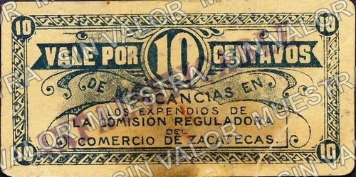 10 centavos, Comisión Reguladora del Comercio de Zacatecas (M4222), anverso