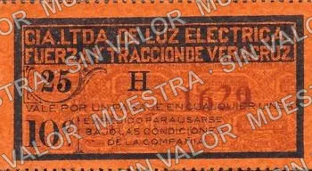 10 centavos, Compañía de Luz, Fuerza y Tracción de Veracruz (M4106), M4106 10c Compañía de Luz, Fuerza y Tracción de Veracruz, anverso