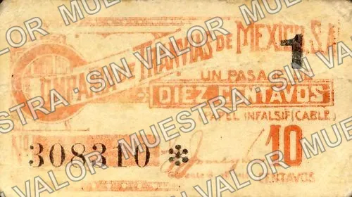 10 centavos, Compañía de Tranvías de México (M1333), M1333 10c Compañía de Tranvías de México, anverso