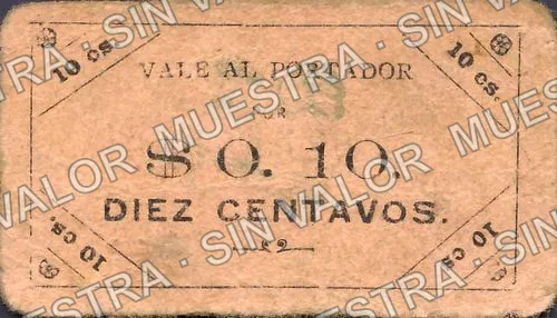10 centavos, Corporación Mercantil de Tehuacán, T (M3605), M3605 10c Corporación Mercantil de Tehuacán, T., anverso