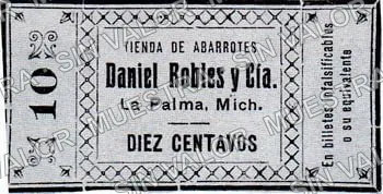 10 centavos, Daniel Robles y Cía (M2997), M2997 10c Daniel Robles y Cía., anverso