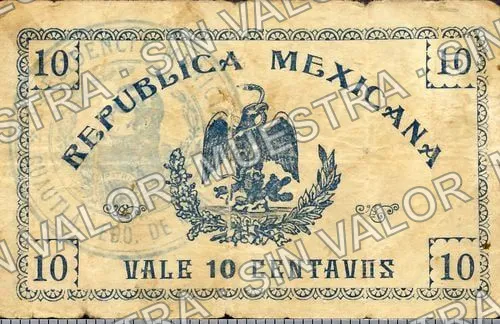 10 centavos, Distrito de Cuautla (M3185), M3185 10c Distrito de Cuautla, reverso