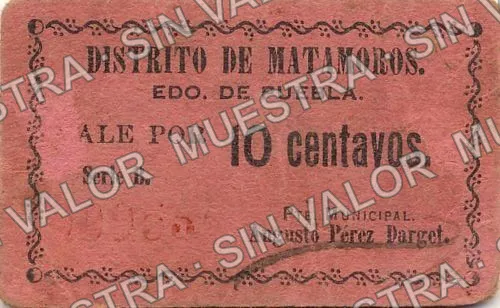 10 centavos, Distrito de Matamoros (M3550), anverso