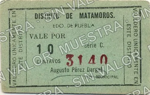 10 centavos, Distrito de Matamoros (M3559), M3559b 10c Distrito de Matamoros, anverso