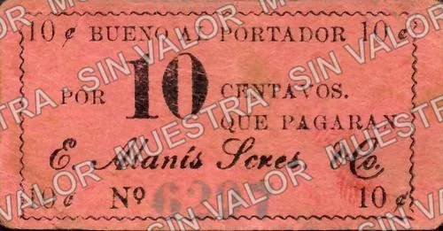 10 centavos, E. Alanis Sucres y Cía (M3070), M3070 10c E. Alanis Sucres y Cía., anverso