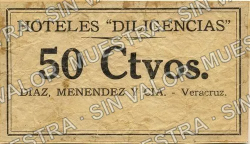 10 centavos, Eduardo J. Creel & Compañía (M4018), anverso (M4018 50c Hotel Diligencia)