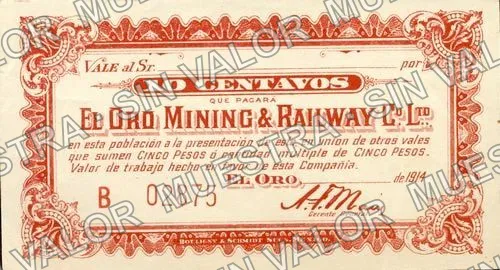 10 centavos, El Oro Mining & Railway Co. Ltd (M2832), anverso