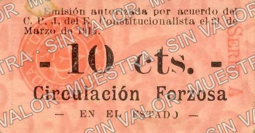 10 centavos, Estado de Hidalgo (M2070), reverso