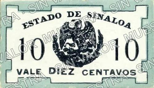 10 centavos, Estado de Sinaloa (M3750), M3750 10c Estado de Sinaloa, anverso