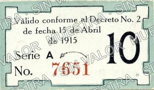 10 centavos, Estado de Sinaloa (M3750), M3750 10c Estado de Sinaloa, reverso