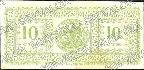 10 centavos, Estado de Sonora I SERIE (M3828), reverso