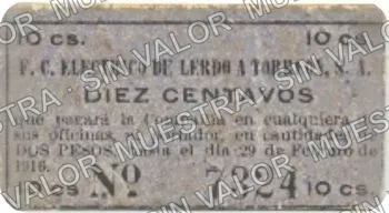10 centavos, F. C. Elécrico de Lerdo a Torreón (M1559), M1559 10c F. C. Elécrico de Lerdo a Torreón, anverso
