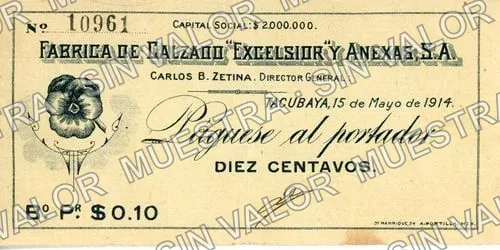 10 centavos, Fábrica de Calzado "Excelsior" (M1370), anverso